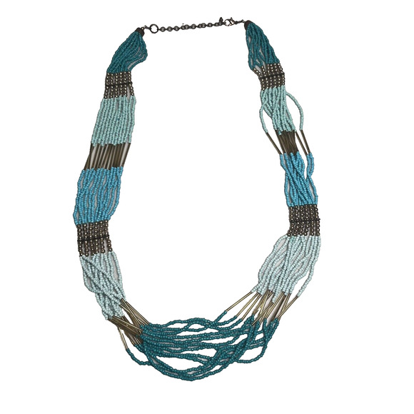 Vintage Beaded Statement Necklace 33" Turquoise Southwest 12 Strand Seed Beads - Picture 2 of 12